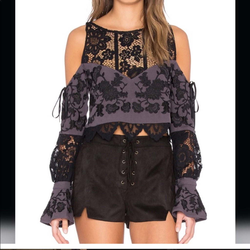 For Love & Lemons Xs Cecelia Crop Top Dark Grey